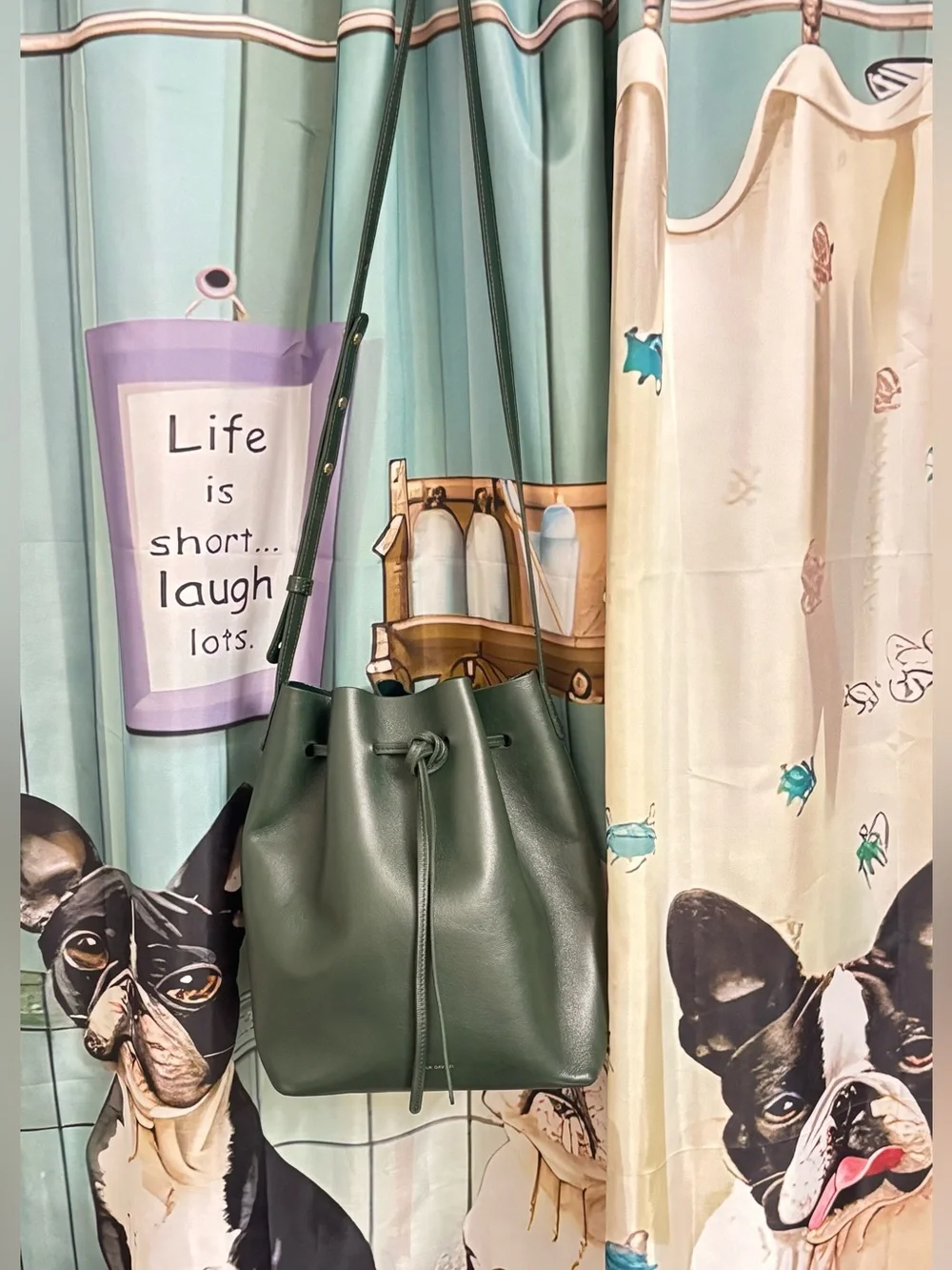 MANSUR GAVRIEL LG LEATHER GREEN CROSSBODY/BUCKET BAG